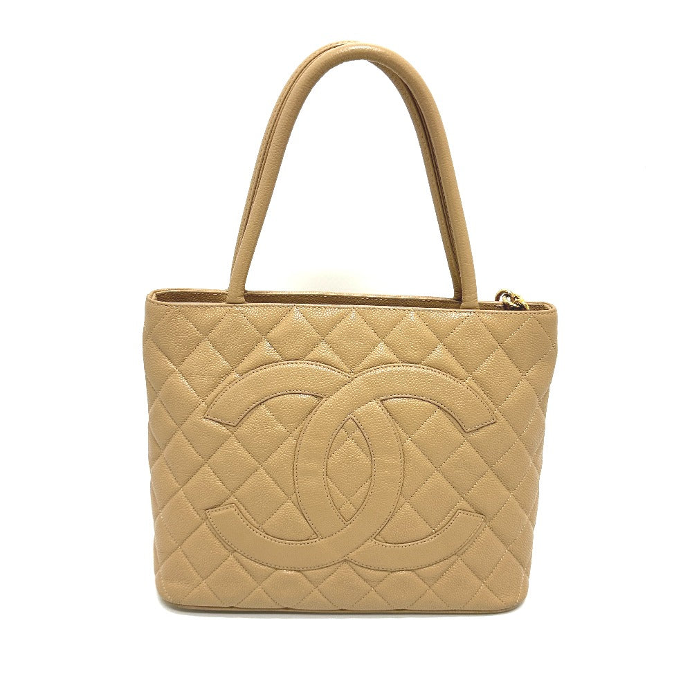 CHANEL Tote Bag A01804 Caviar skin beige CC COCO Mark Replica Tote Women Used