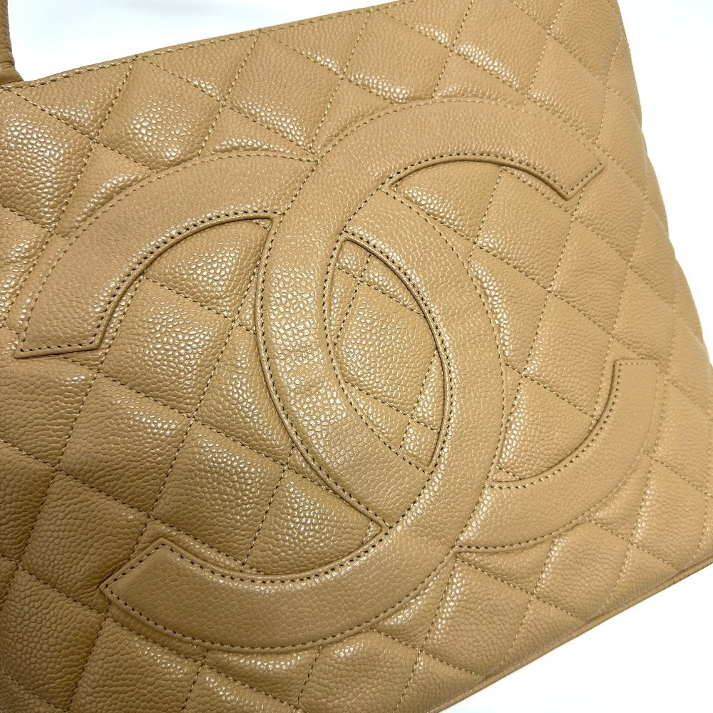 CHANEL Tote Bag A01804 Caviar skin beige CC COCO Mark Replica Tote Women Used
