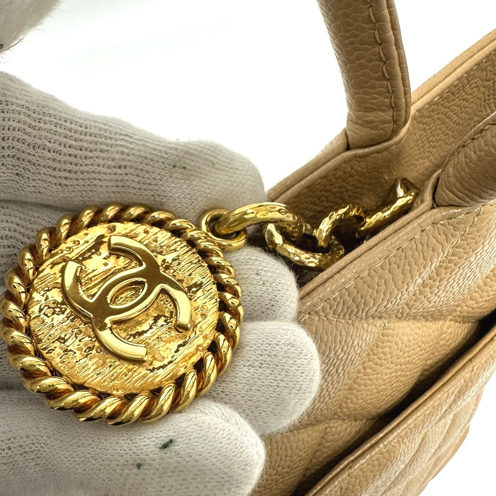 CHANEL Tote Bag A01804 Caviar skin beige CC COCO Mark Replica Tote Women Used