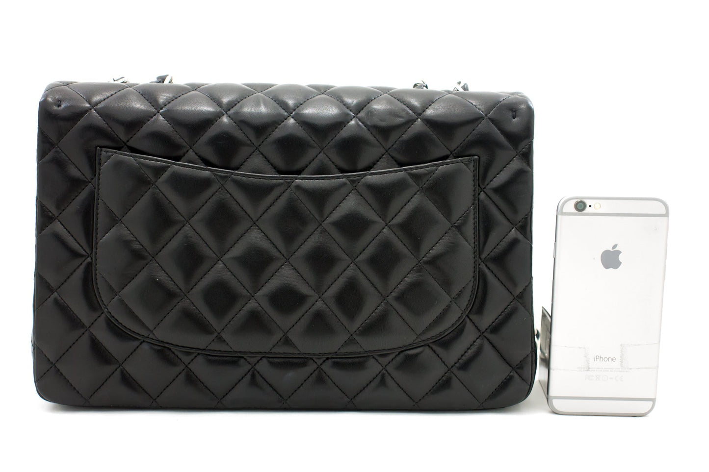 CHANEL Large Classic Handbag 11"Chain Shoulder Bag Flap Black Lamb