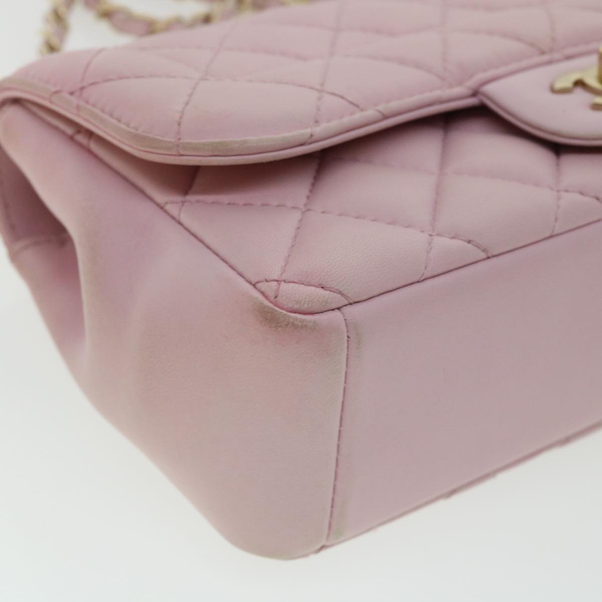 Top Quality Chanel Matelasse Turn Lock Chain Shoulder Bag Lamb Skin Pink CC Auth 32151A