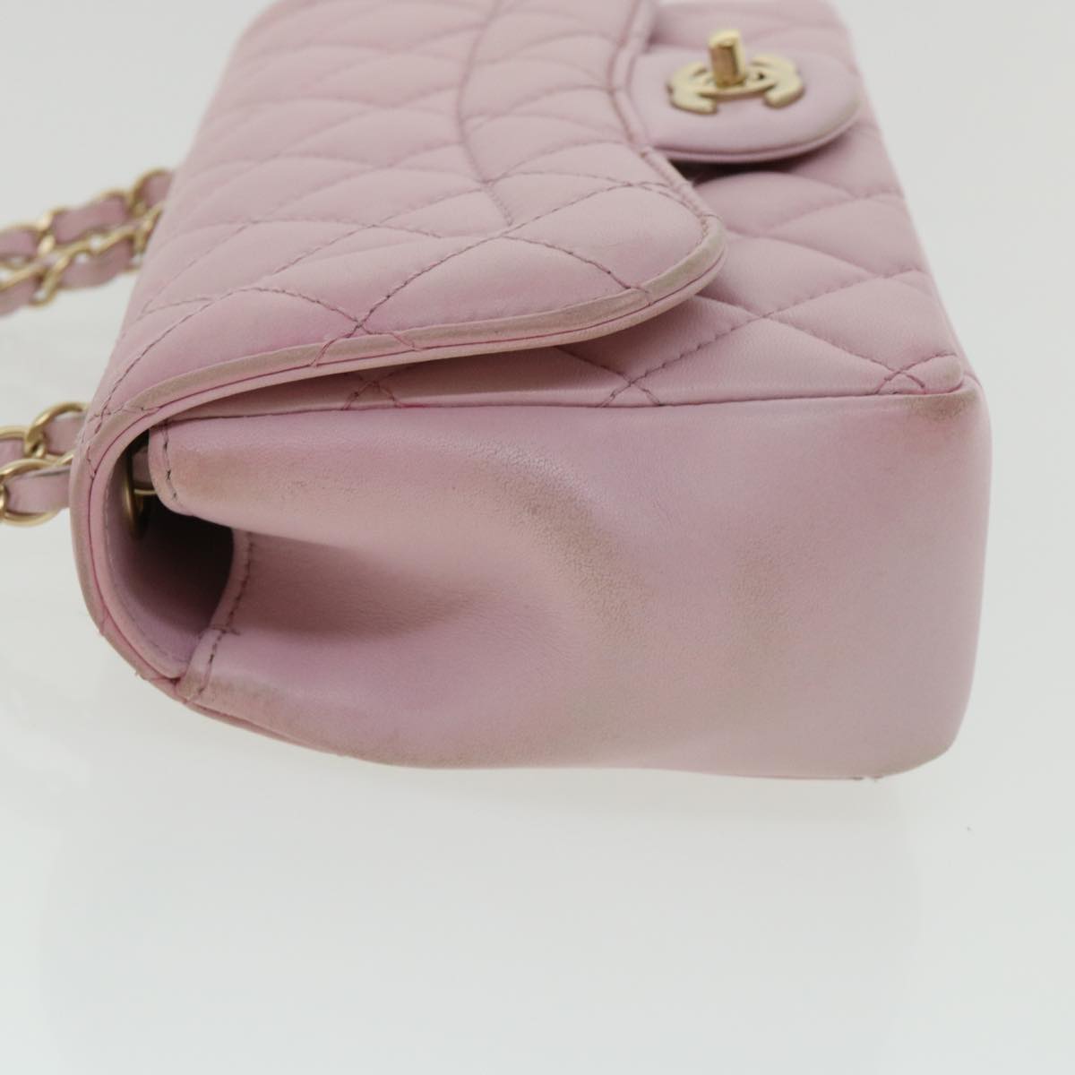 Top Quality Chanel Matelasse Turn Lock Chain Shoulder Bag Lamb Skin Pink CC Auth 32151A