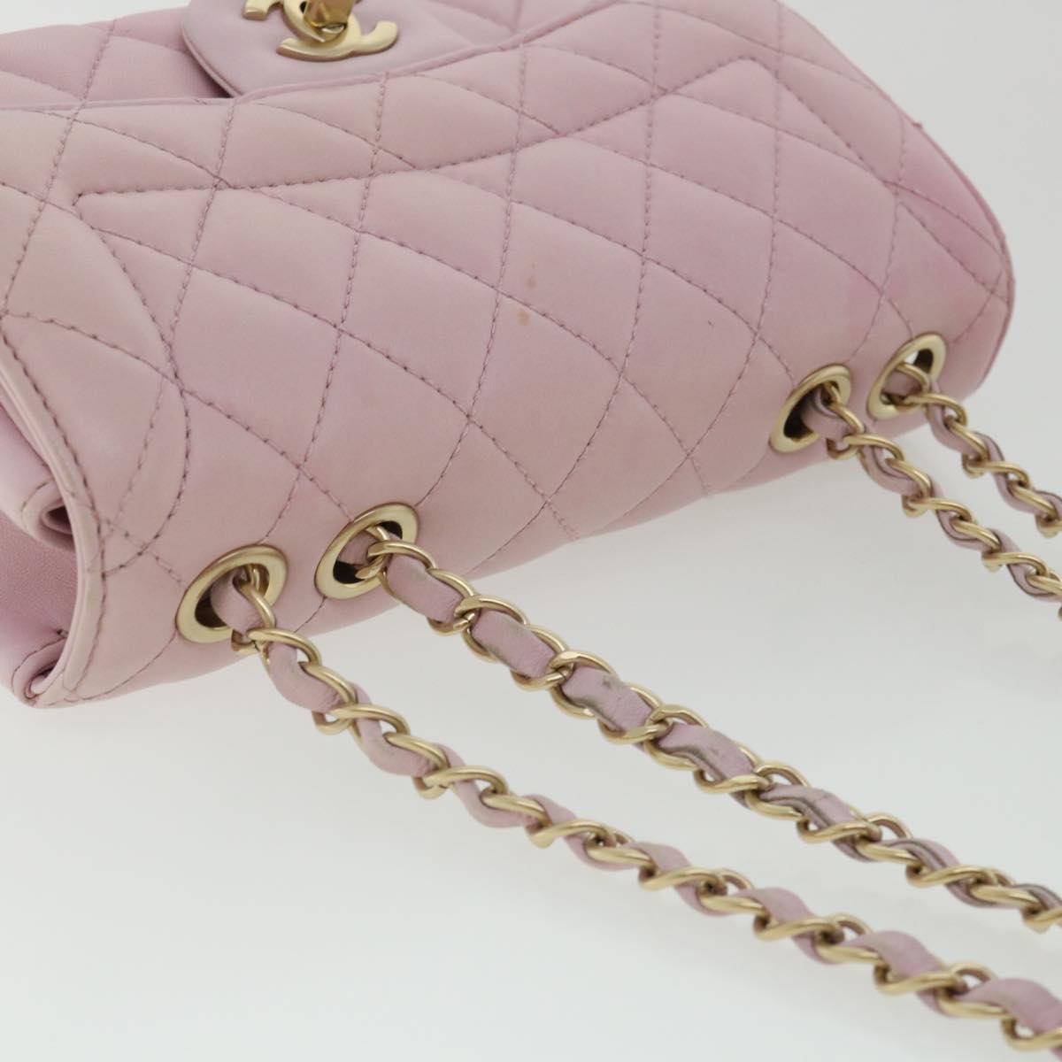 Top Quality Chanel Matelasse Turn Lock Chain Shoulder Bag Lamb Skin Pink CC Auth 32151A