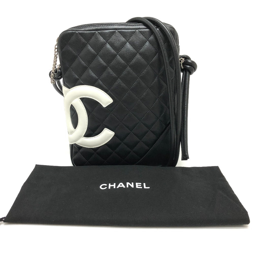CHANEL Shoulder Bag lambskin Black x white Cambon line Women Used