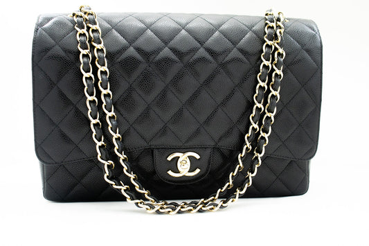 CHANEL Maxi Classic Handbag Grained Calfskin Double Flap Chain Shoulder Bag