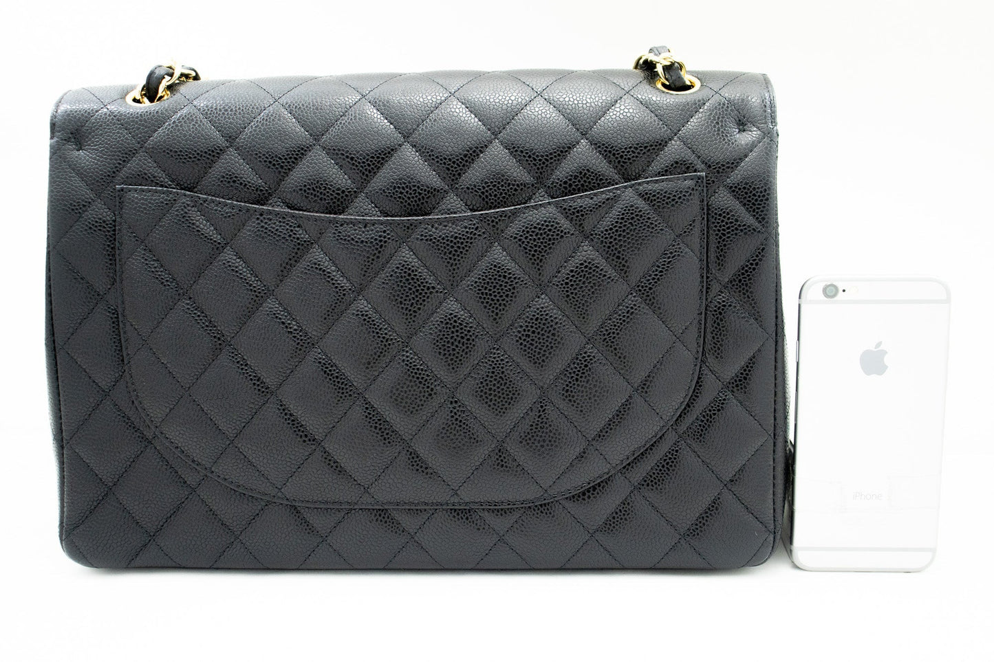 CHANEL Maxi Classic Handbag Grained Calfskin Double Flap Chain Shoulder Bag