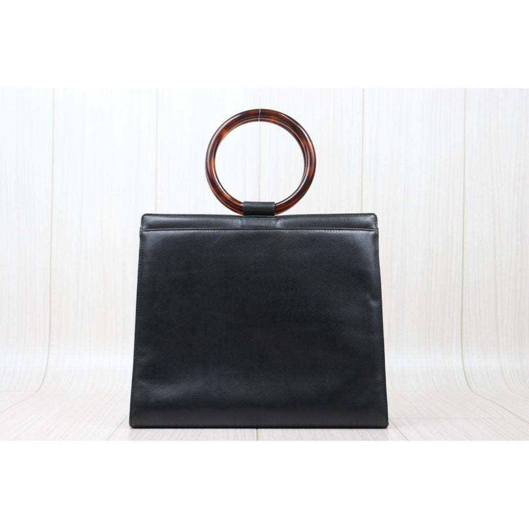 Good ( Rank AB)｜ CHANEL Vintage Lamb Skin CC Tortoise Hammer Top Handbag Tote Black Made in 1997-1998 Year｜V24122603