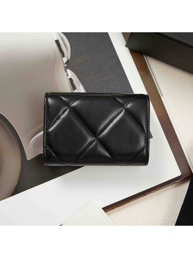 Nineteen Gold CC Logo Lambskin Half Wallet Black Chanel