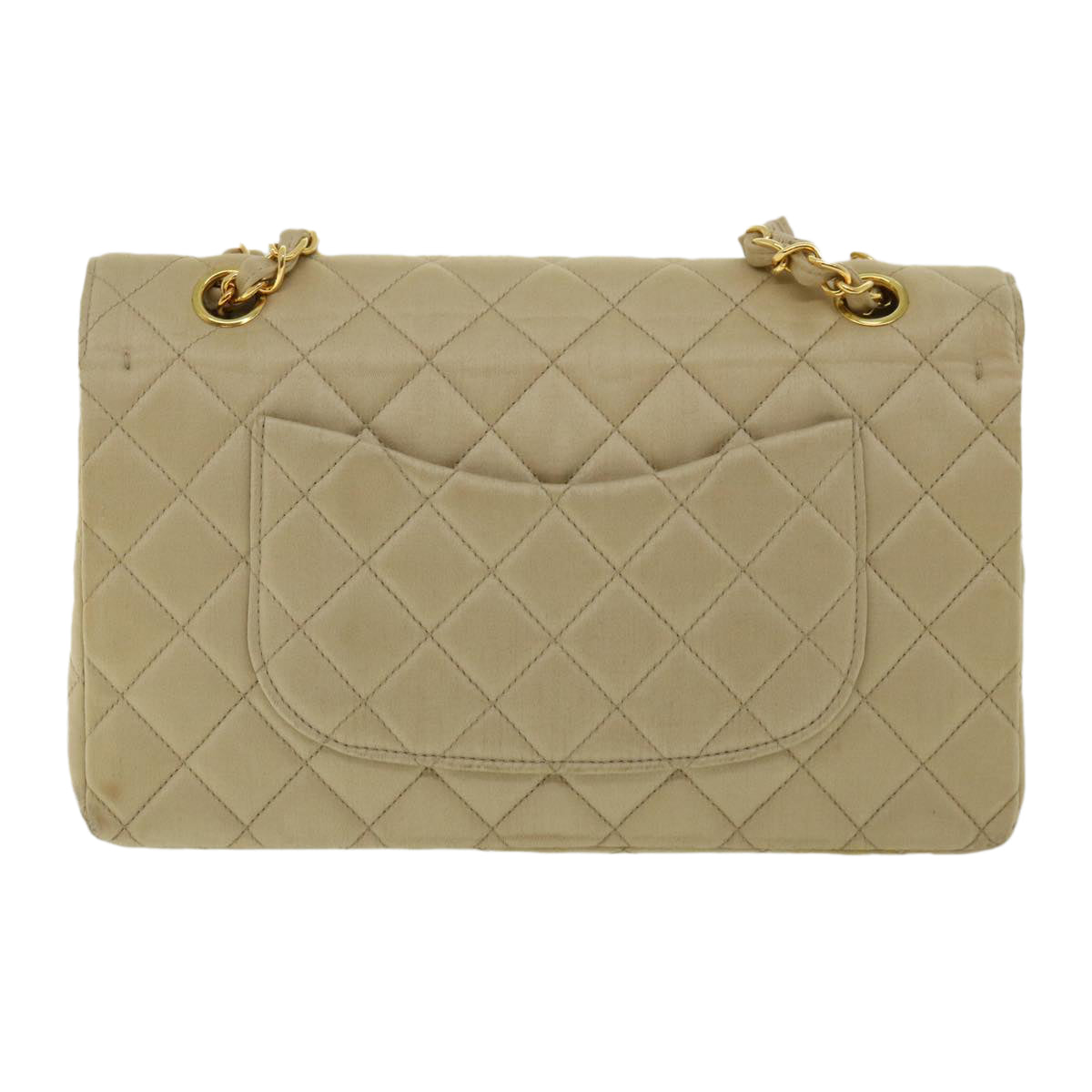 CHANEL Matelasse 25 Turn Lock Chain Shoulder Bag Satin Beige CC Auth 32604