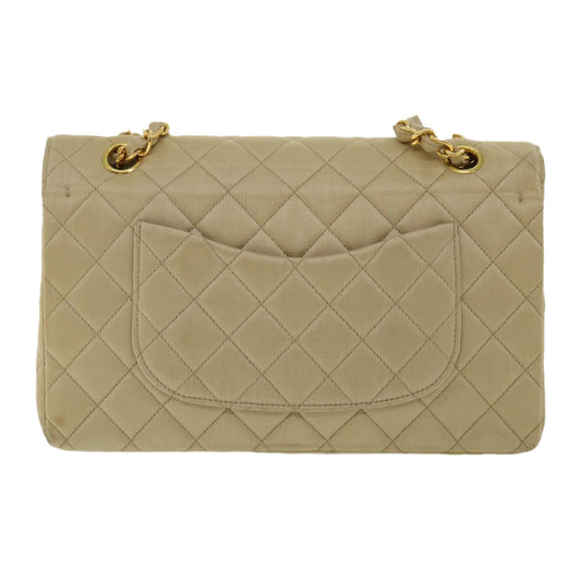 CHANEL Matelasse 25 Turn Lock Chain Shoulder Bag Satin Beige CC Auth 32604