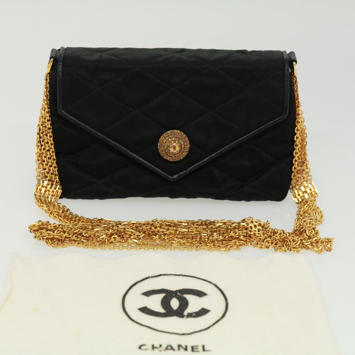 Top Quality Chanel Matelasse Chain stone Shoulder Bag Black CC Auth 32695A