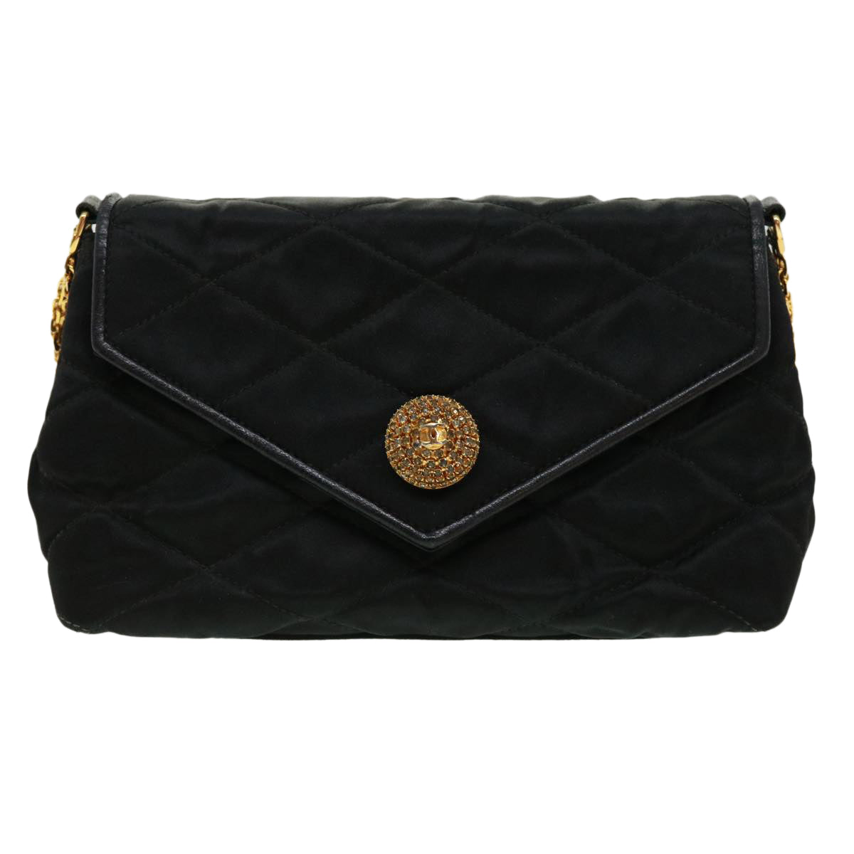 Top Quality Chanel Matelasse Chain stone Shoulder Bag Black CC Auth 32695A