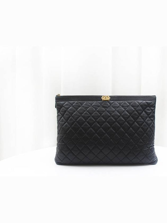 Boy Clutch Large Caviar Black Gold Plated 25th A84407 Chanel