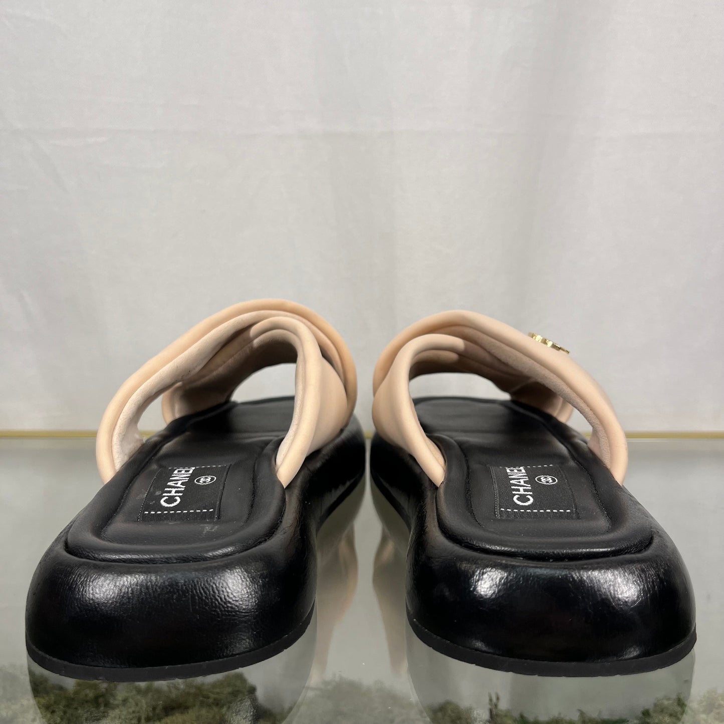 CHANEL CC Fabric Pink Mules Sandals SZ 41  DIA291