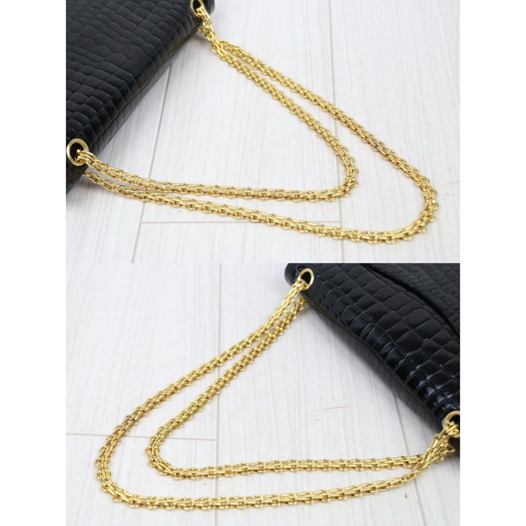Very Good ( Rank A)｜ CHANEL Crocodile Skin Double Flap 26 Shoulder Bag Black ｜24121924