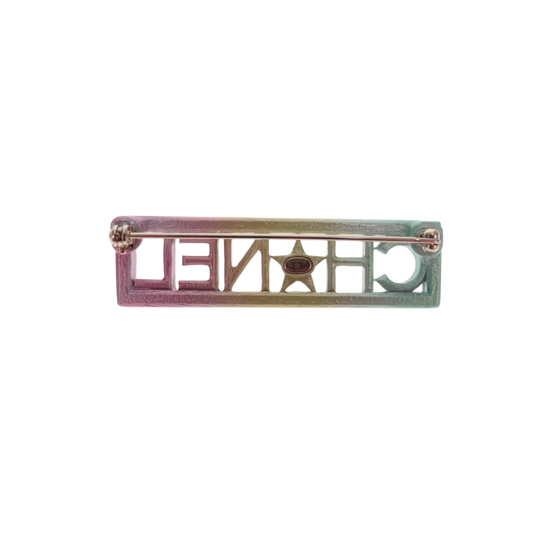 Chanel Rainbow Ombre Logo Brooch 2017