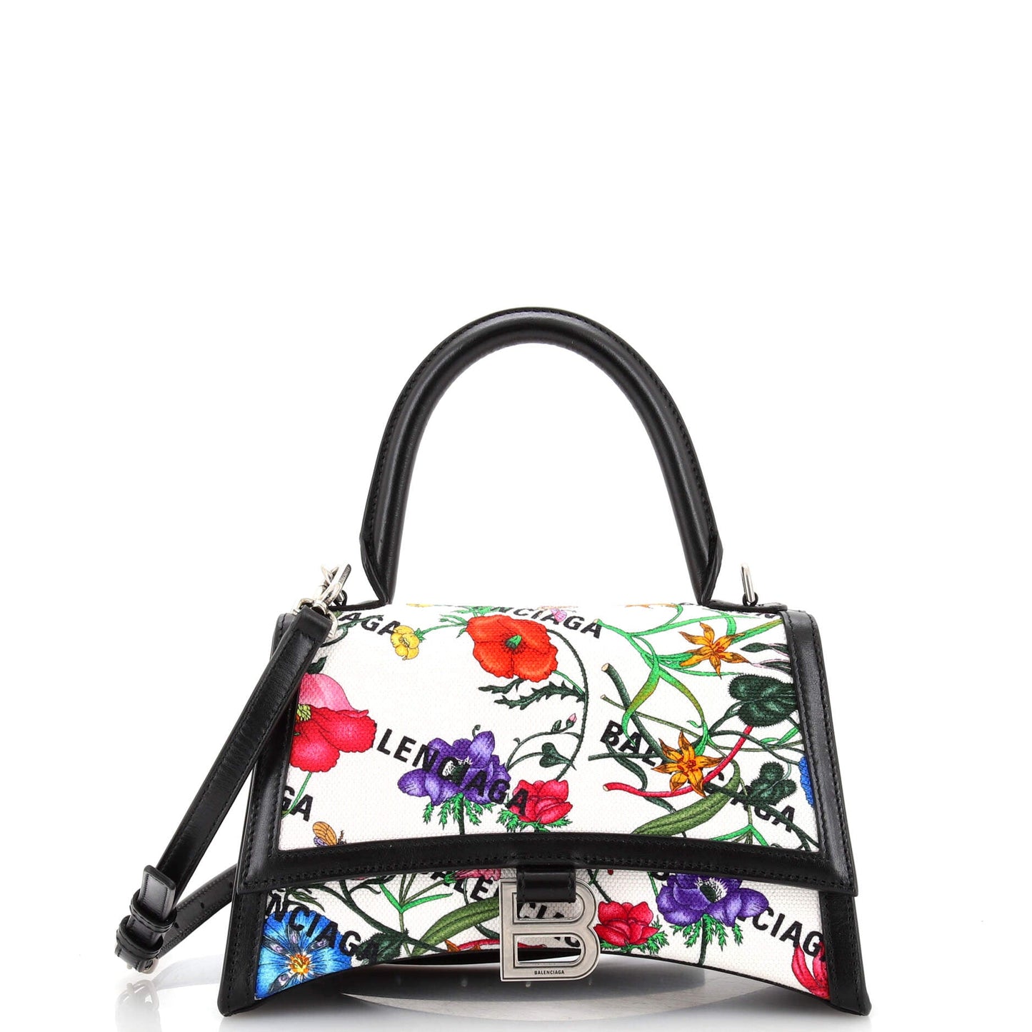 Gucci x Luxury Balenciaga  The Hacker Project Hourglass Top Handle Bag Flora Canvas Small