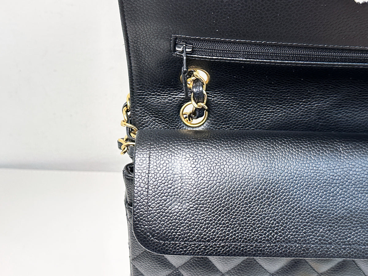 Chanel Medium Size Classic Quilted Caviar Double Flap Bag Black 1184 holo card