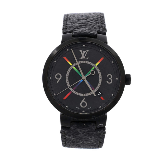 Tambour Slim Rainbow Quartz Watch Stainless Steel and Monogram Eclipse Canvas 39