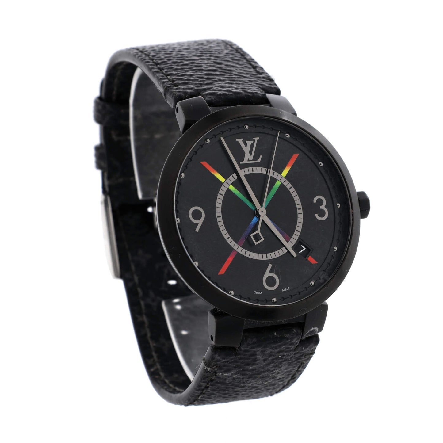 Tambour Slim Rainbow Quartz Watch Stainless Steel and Monogram Eclipse Canvas 39