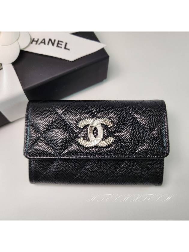 Classic card wallet black caviar snap women s AP4333 Chanel