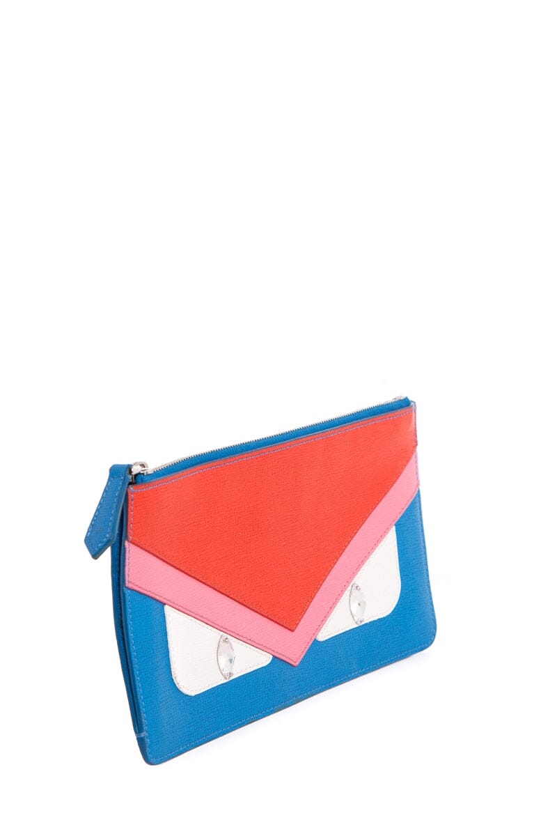 Fendi Blue & Red Vitello Elite Crystal Eye Monster Pouch