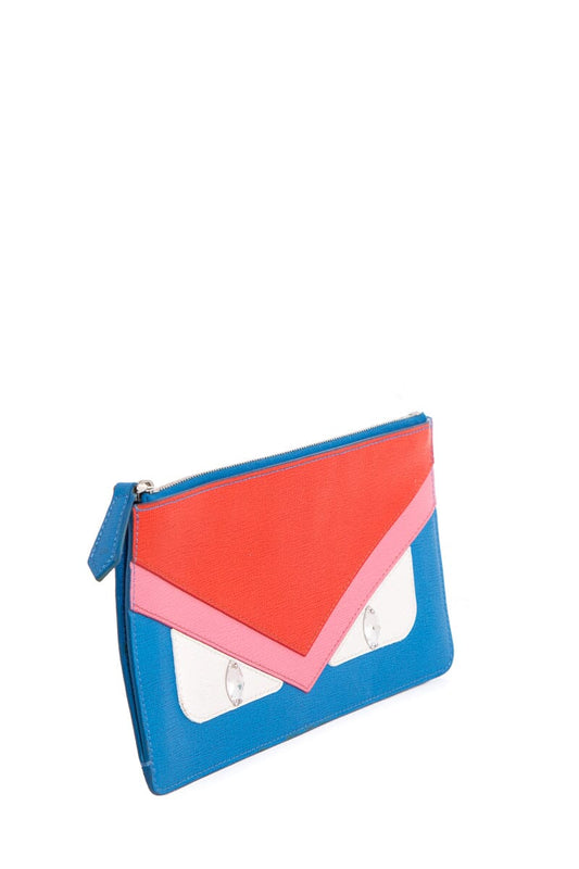 Fendi Blue & Red Vitello Elite Crystal Eye Monster Pouch