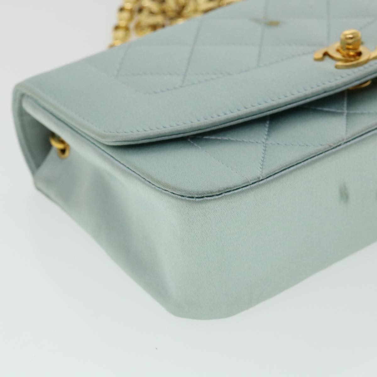 Top Quality Chanel Diana Matelasse Shoulder Bag Satin Light Blue CC Auth 33325A