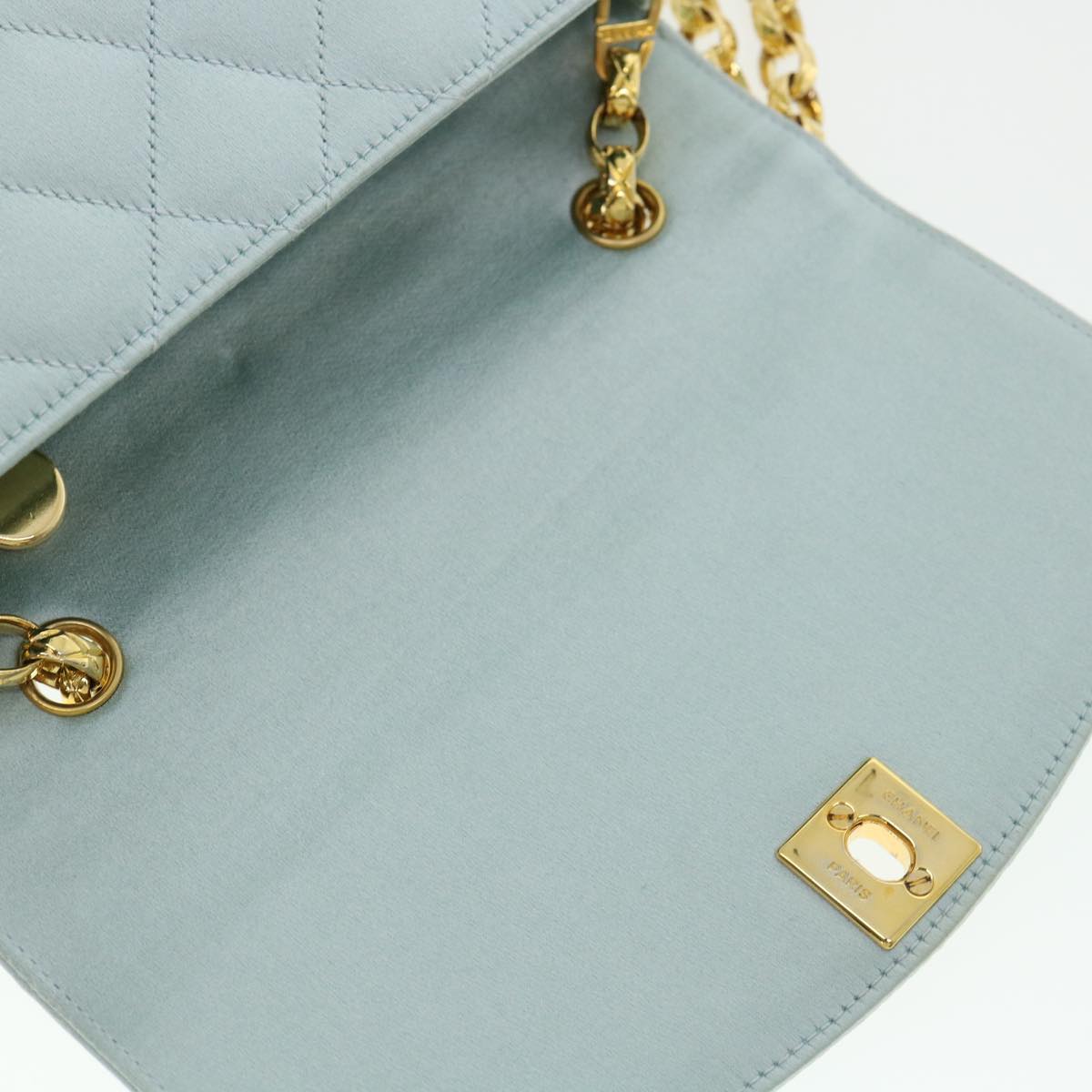 Top Quality Chanel Diana Matelasse Shoulder Bag Satin Light Blue CC Auth 33325A