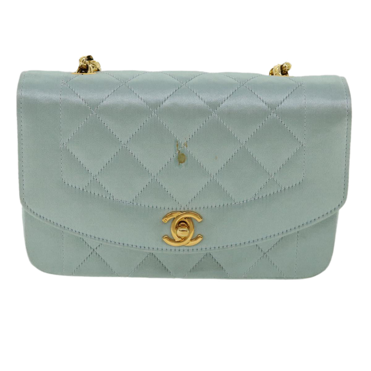 Top Quality Chanel Diana Matelasse Shoulder Bag Satin Light Blue CC Auth 33325A