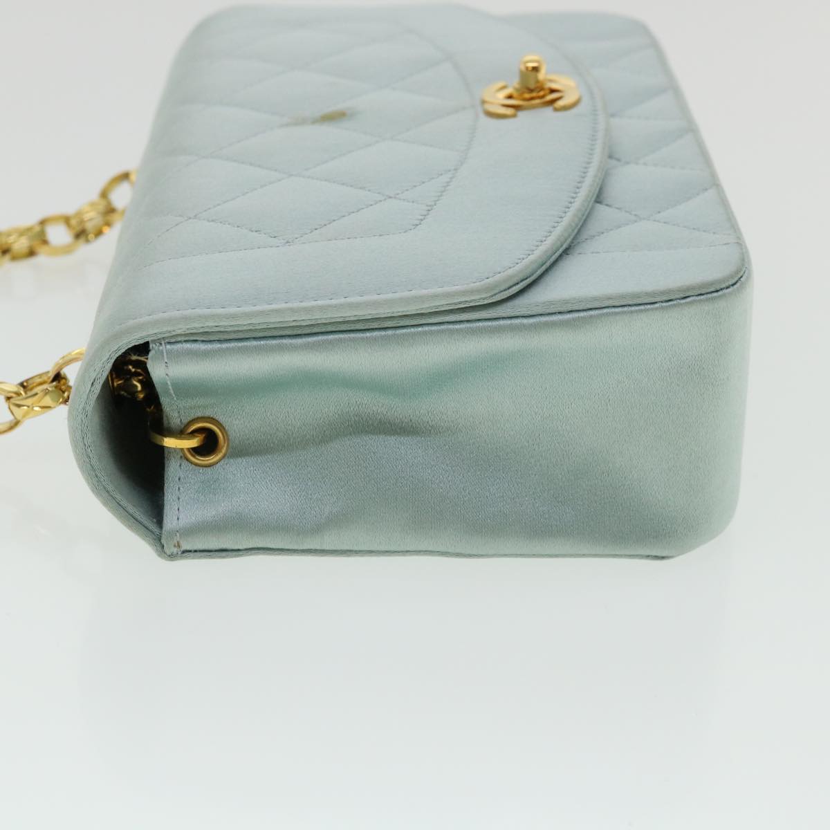 Top Quality Chanel Diana Matelasse Shoulder Bag Satin Light Blue CC Auth 33325A