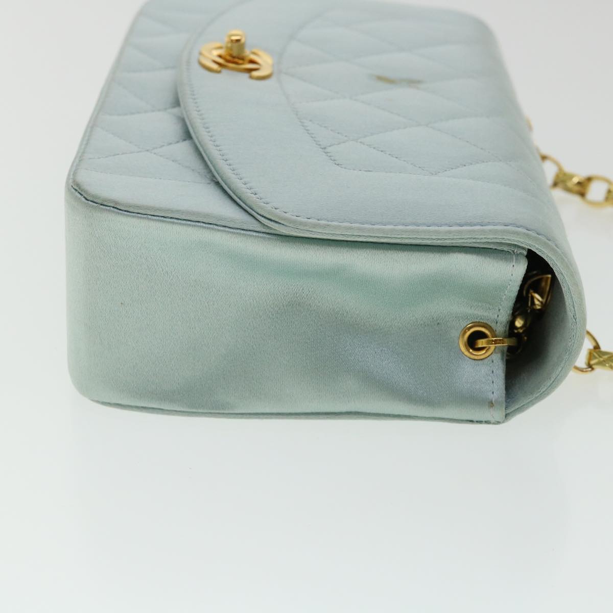 Top Quality Chanel Diana Matelasse Shoulder Bag Satin Light Blue CC Auth 33325A