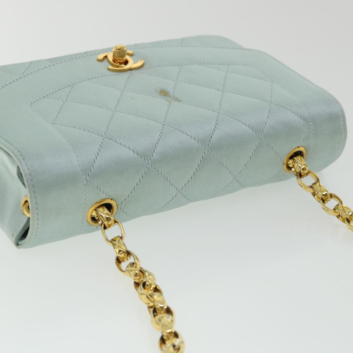 Top Quality Chanel Diana Matelasse Shoulder Bag Satin Light Blue CC Auth 33325A