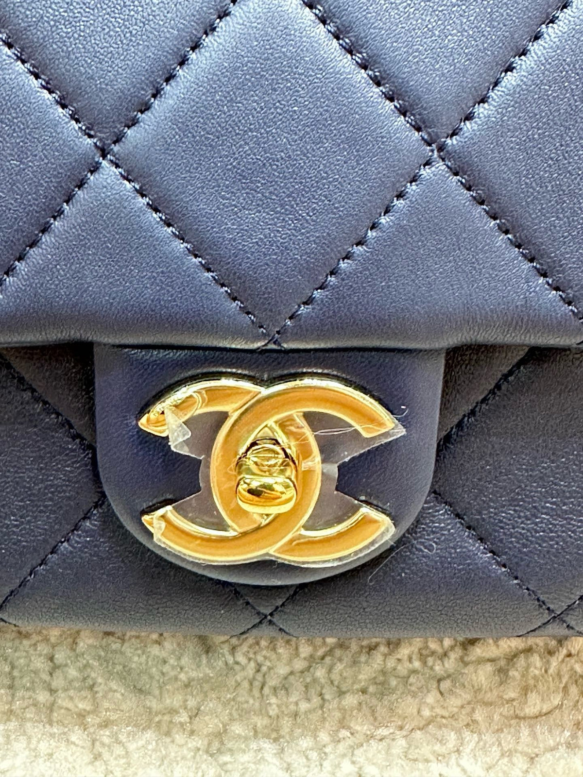 CHANEL Medium Calfskin Quilted Resin Bi-Color Chain Flap Bag Navy