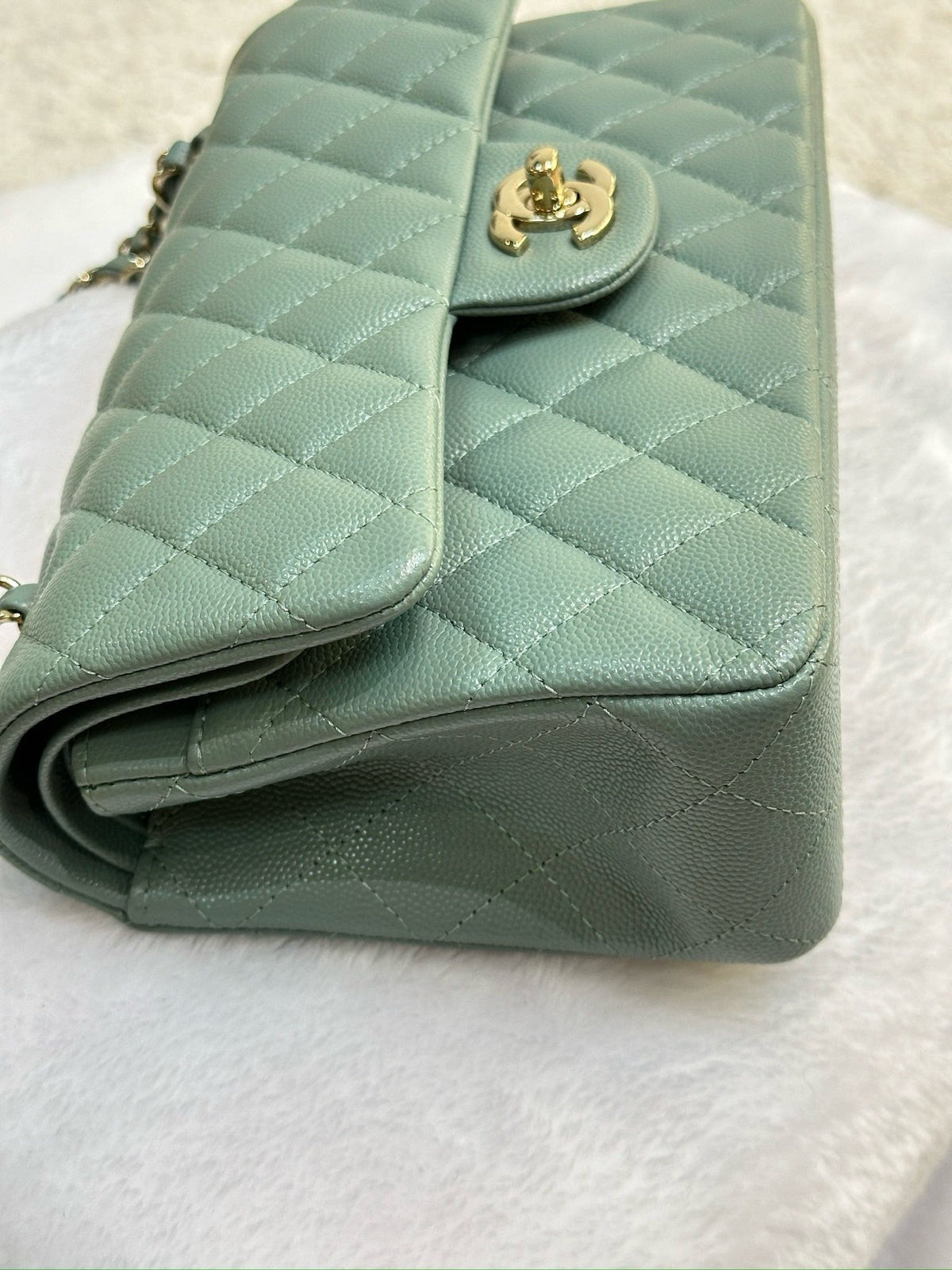 Chanel Small Caviar Quilted Double Flap Dark Green 22C