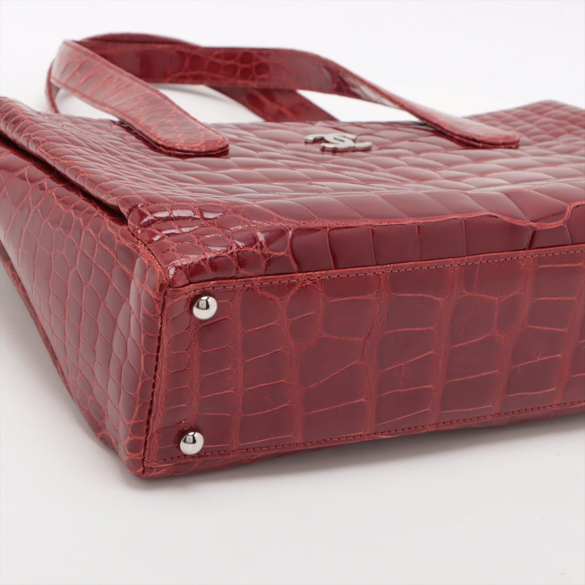 Chanel Coco Crocodile Tote Bag Red Silver G  9th