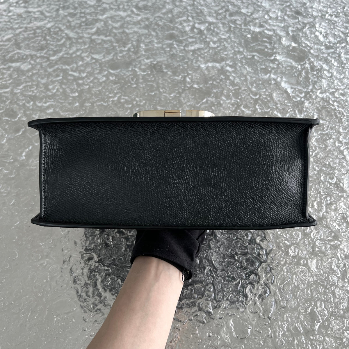 *Grained Calfskin* East West Montaigne 30 Grained Calfskin Black Golden Hardware
