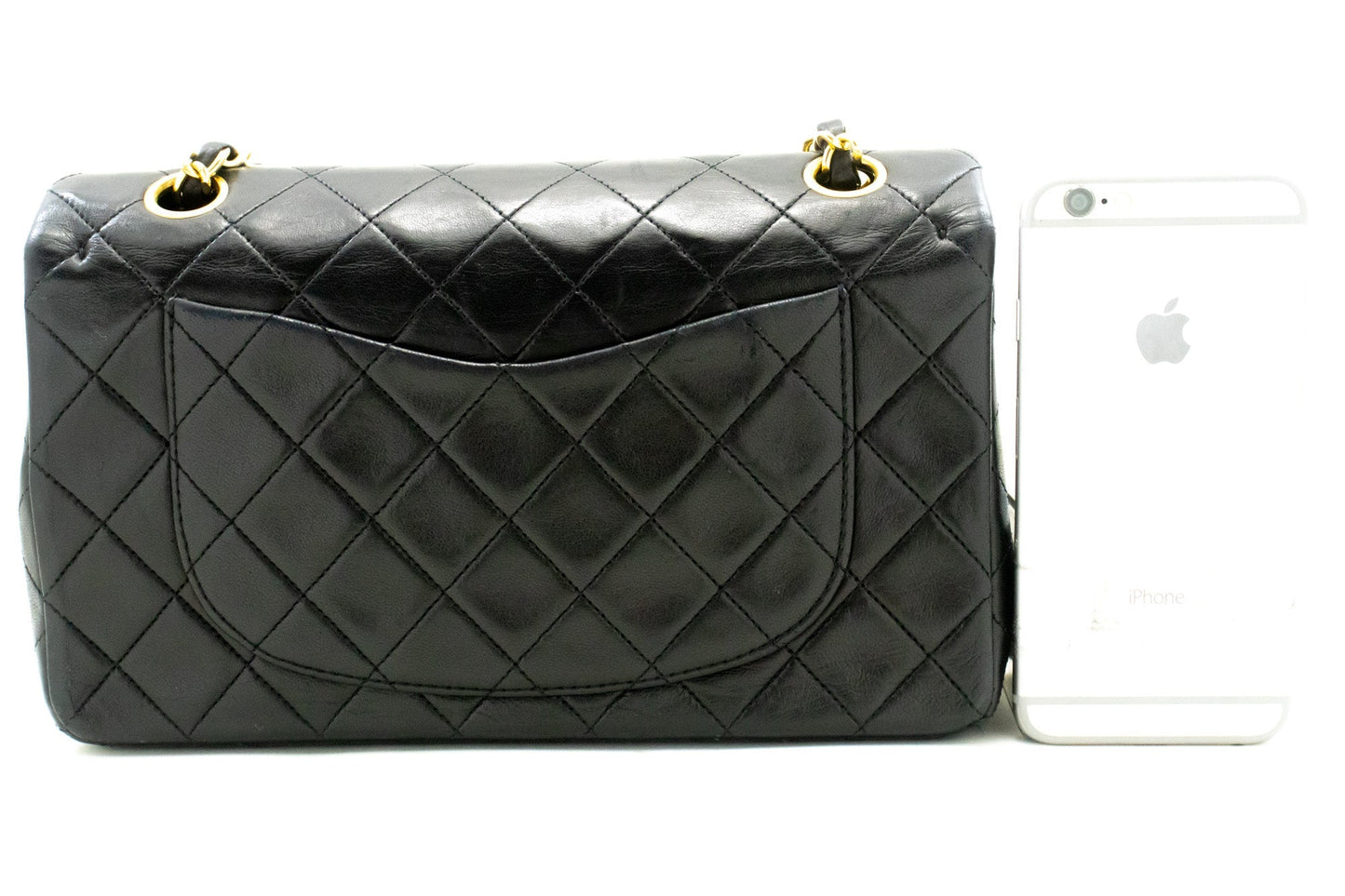 CHANEL Classic Double Flap 9" Chain Shoulder Bag Black Lambskin
