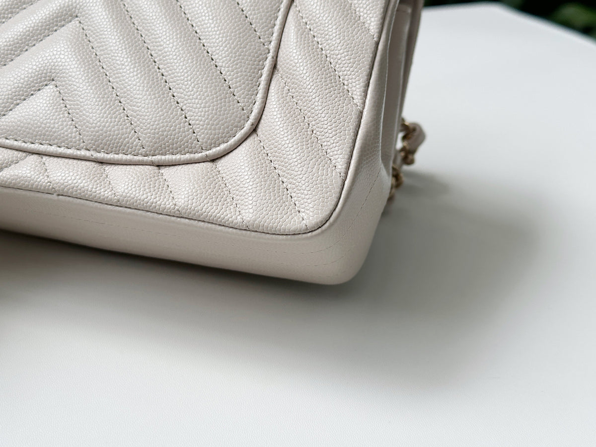 Chanel Mini Rectangle Chevron Blush Hue Light Beige Flap Bag LGHW 2644 holo card