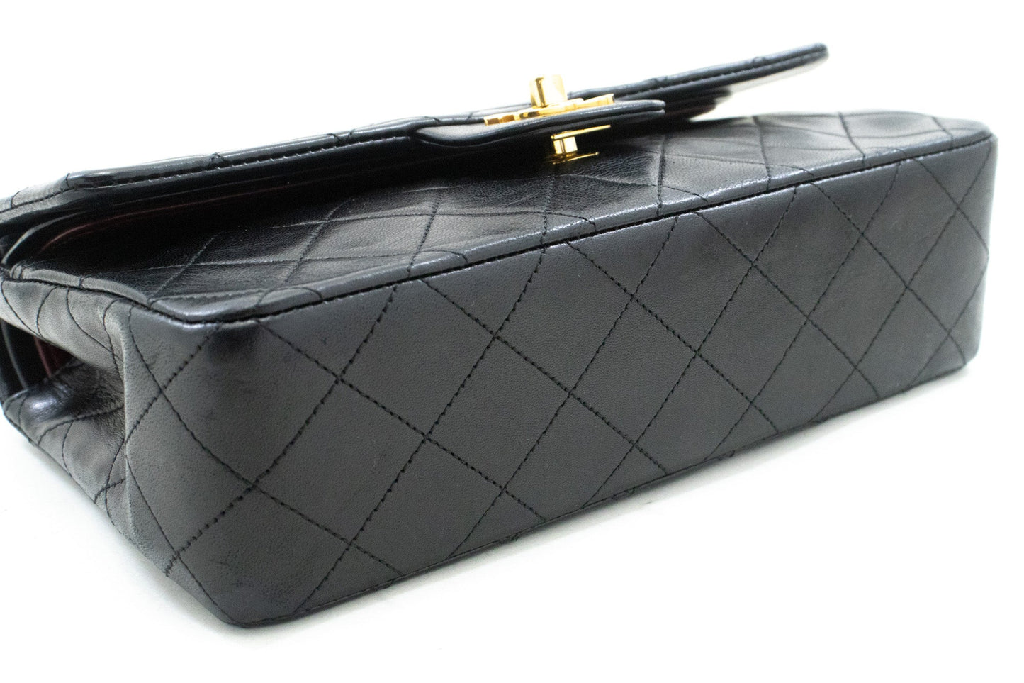 CHANEL Classic Double Flap 9" Chain Shoulder Bag Black Lambskin