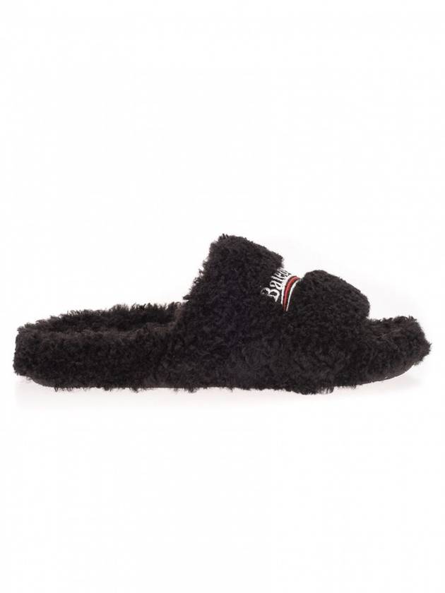 Luxury Balenciaga  Furry Logo Slippers Black