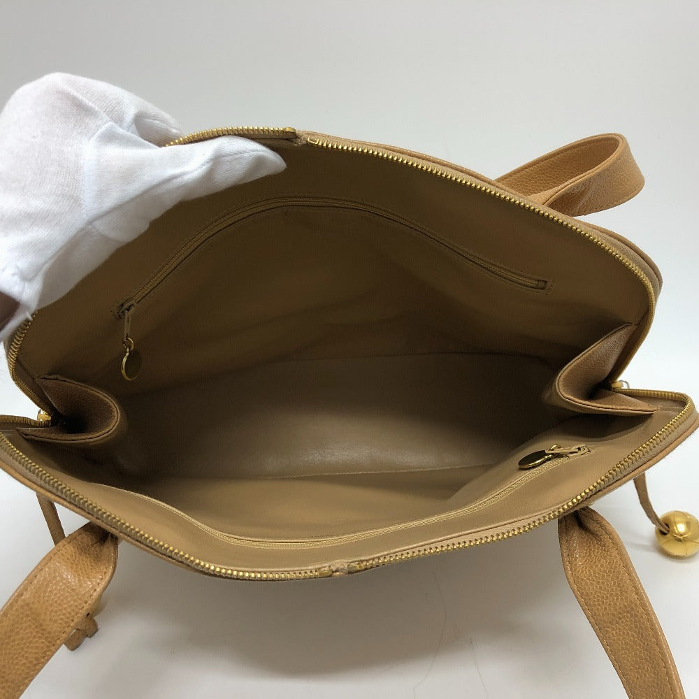 CHANEL Tote Bag Caviar skin beige Coco ball COCO Mark Women Used