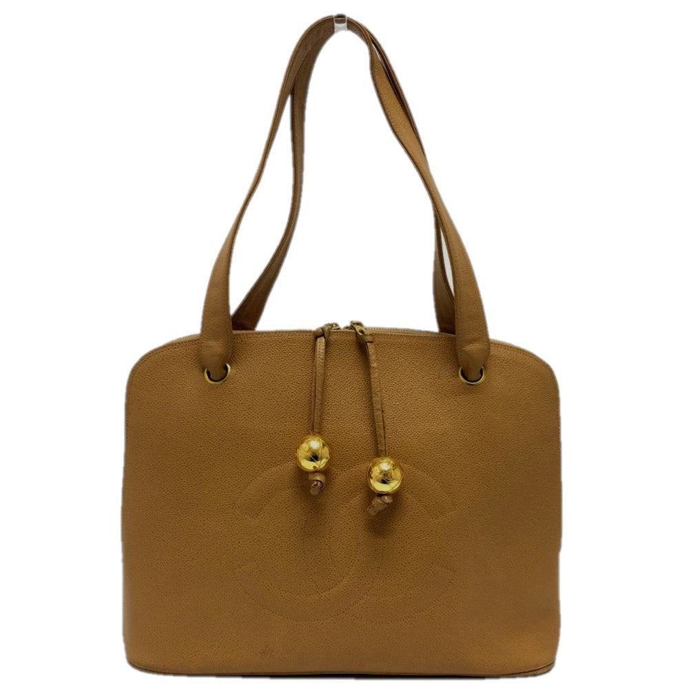 CHANEL Tote Bag Caviar skin beige Coco ball COCO Mark Women Used