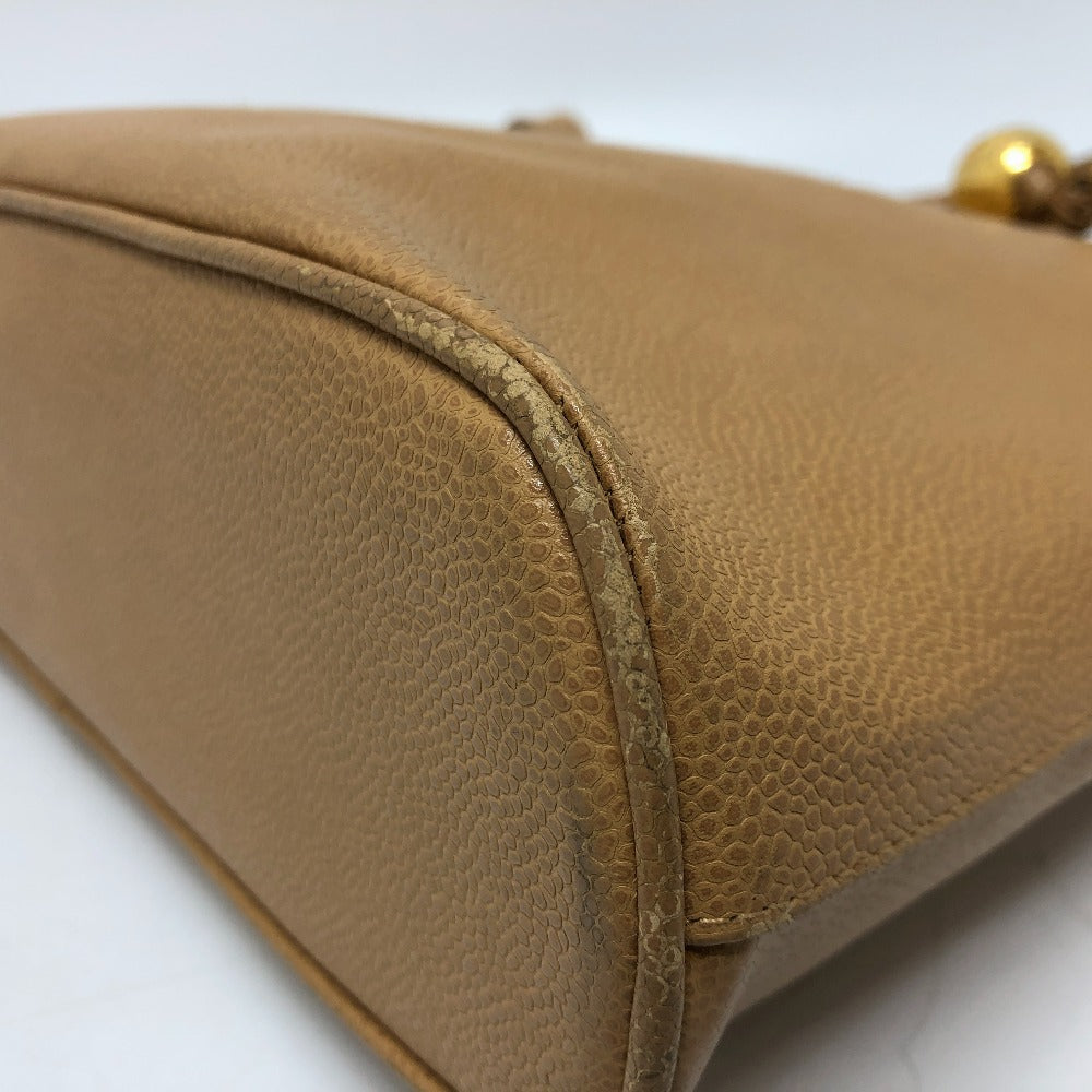 CHANEL Tote Bag Caviar skin beige Coco ball COCO Mark Women Used