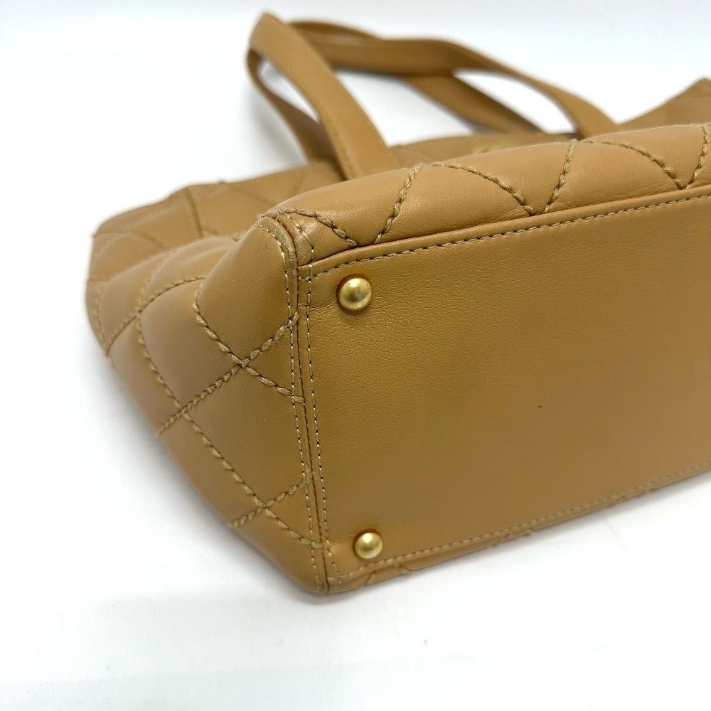 CHANEL Tote Bag Calfskin beige Wild stitch Women Used