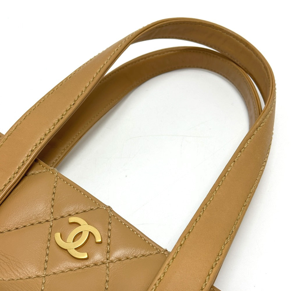 CHANEL Tote Bag Calfskin beige Wild stitch Women Used