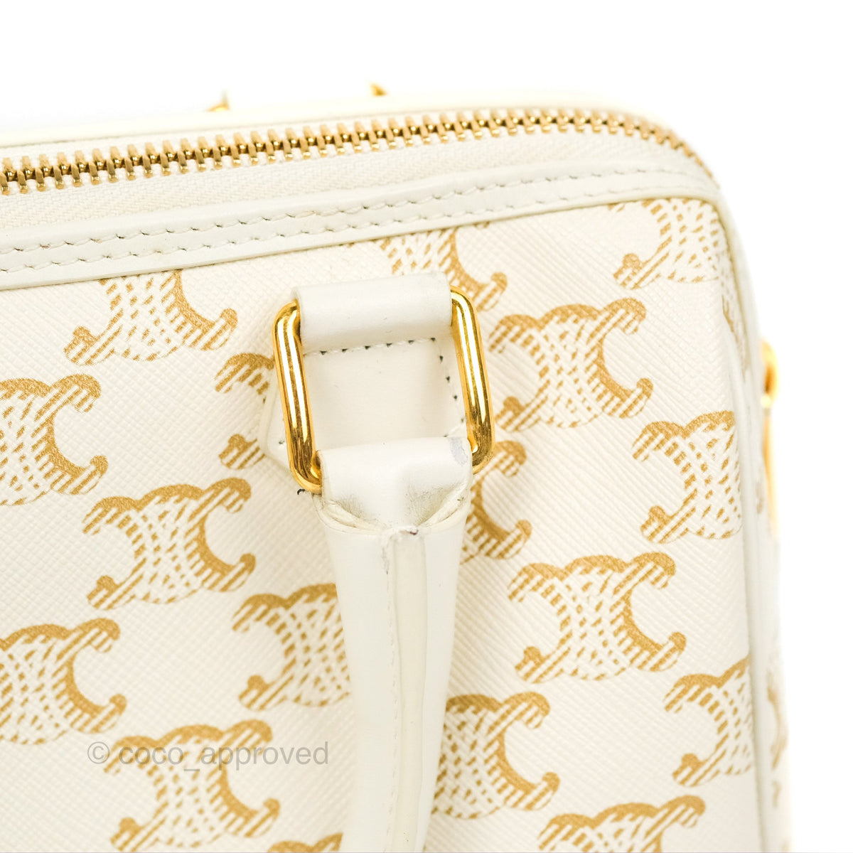Celine Small Boston Bag White Triomphe Canvas Calfskin