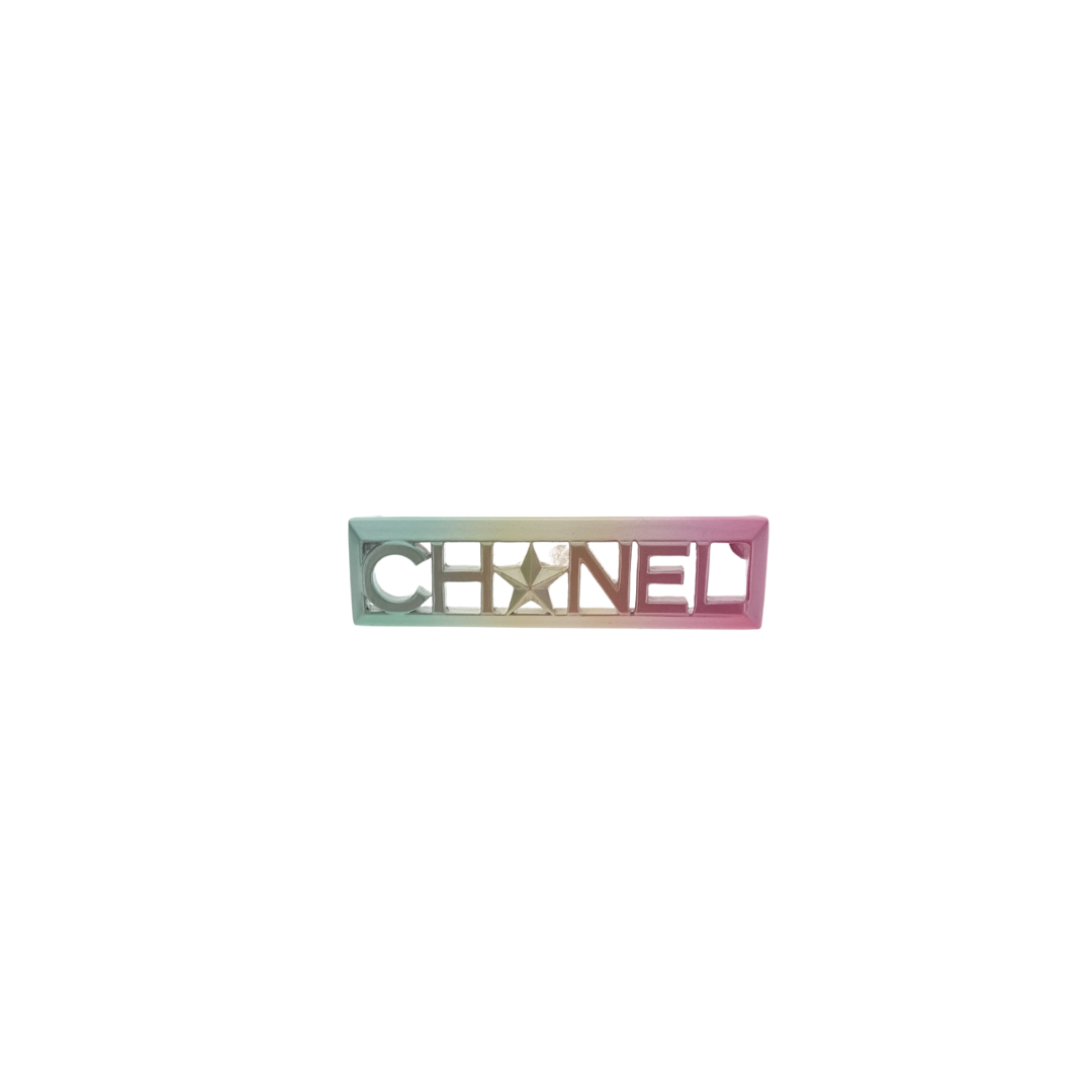 Chanel Rainbow Ombre Logo Brooch 2017