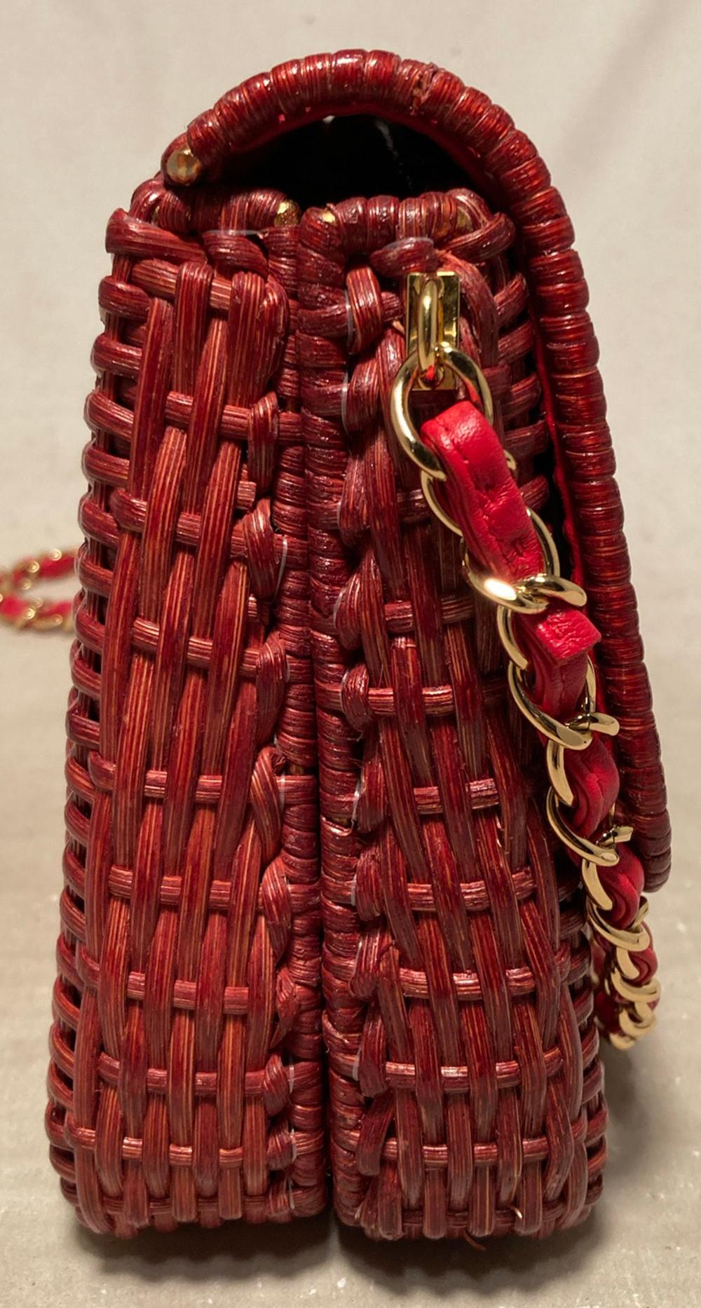 CHANEL Red Wicker Classic Flap Shoulder Bag