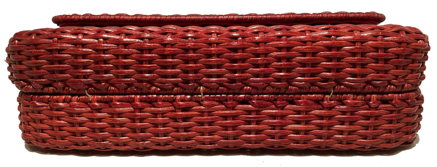 CHANEL Red Wicker Classic Flap Shoulder Bag